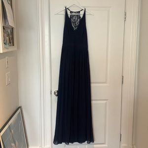 Navy lulus maxi chiffon dress with Lacey back detail